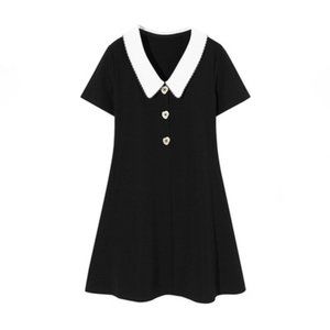 Waist short-sleeved French little black dress lape
